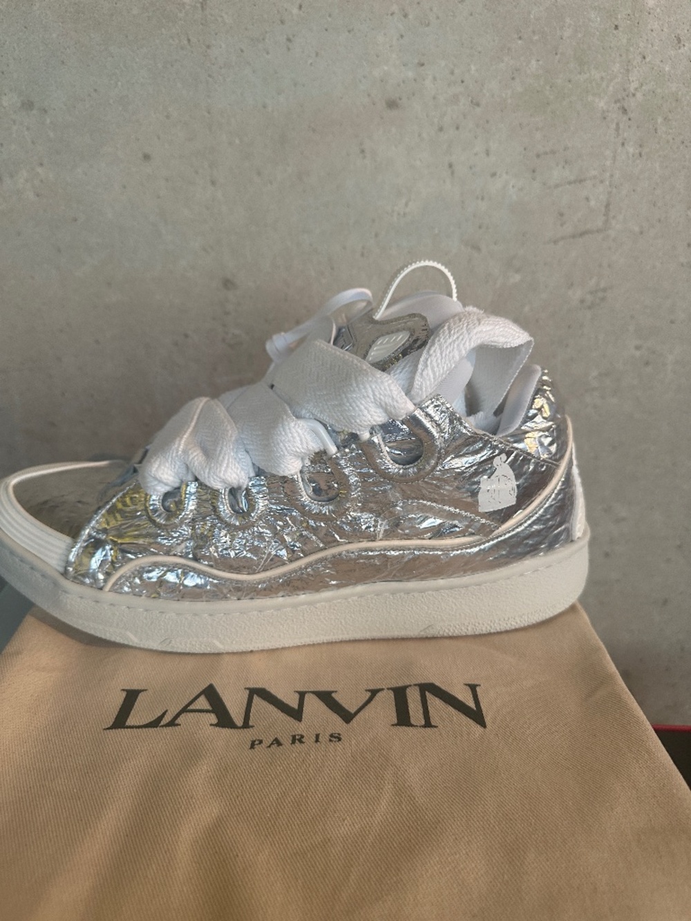 AUTHENTIC Lanvin Curb Sneakers Metallic Silver - Size 13 / EU 46 - RARE SIZE!